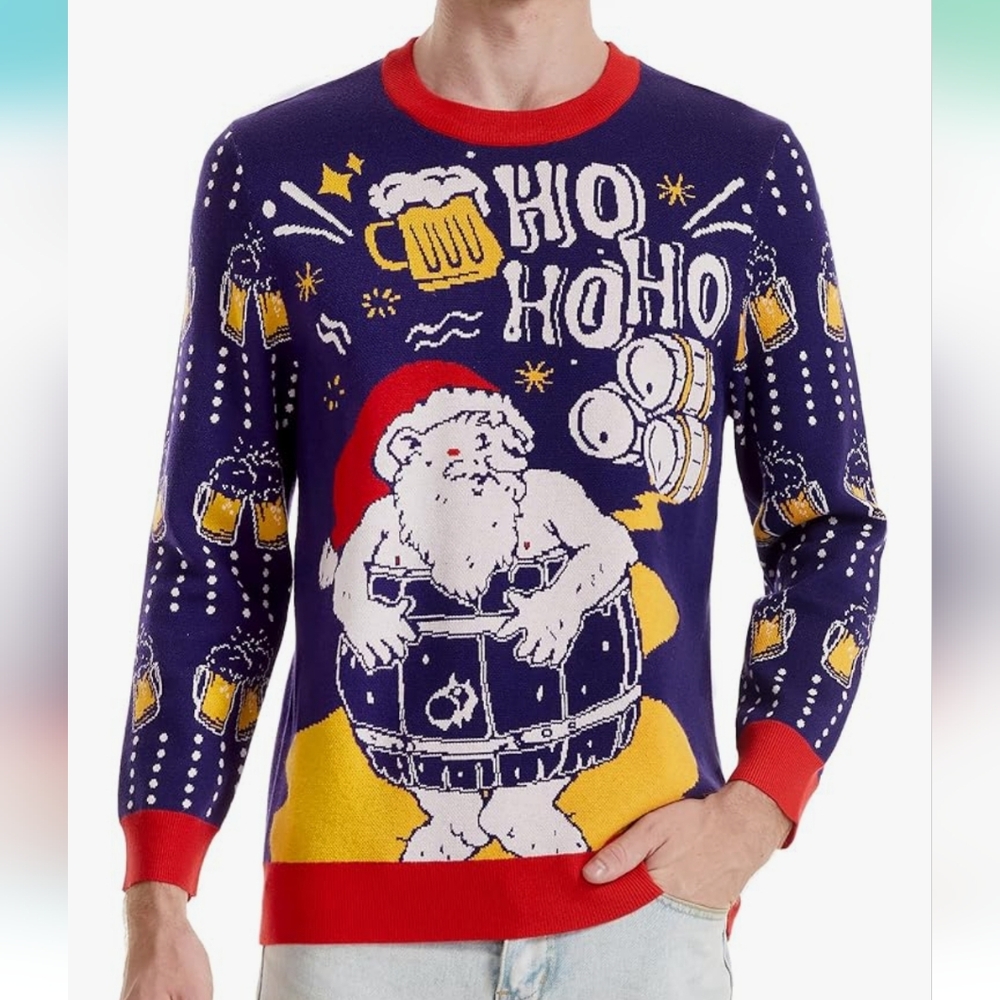New Runhit Ugly Christmas Sweater Men Unisex Crew Neck Knitted